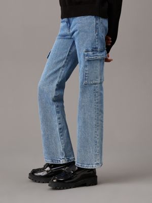 blue straight cargo jeans for girls calvin klein jeans