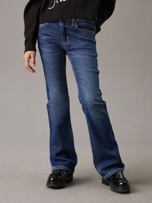 dark blue mid rise flared jeans for girls calvin klein jeans