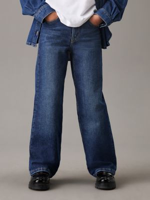 dark blue high rise wide leg jeans for girls calvin klein jeans