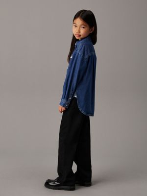 mid blue tencel oversized lyocell denim shirt for girls calvin klein jeans