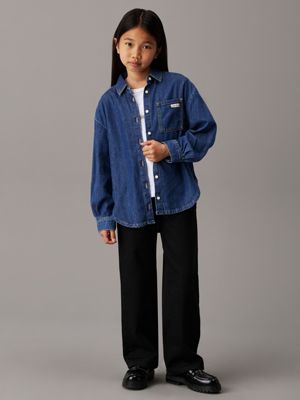 mid blue tencel oversized lyocell denim shirt for girls calvin klein jeans