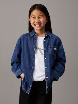 blue oversized lyocell denim shirt for girls calvin klein jeans