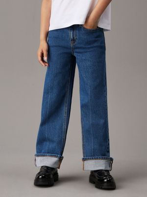 dark blue high rise relaxed jeans for girls calvin klein jeans