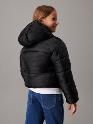 black logo aop hooded logo puffer jacket for girls calvin klein jeans