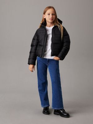 black logo aop hooded logo puffer jacket for girls calvin klein jeans