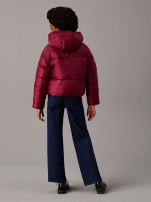 rich cherry logo aop hooded logo puffer jacket for girls calvin klein jeans