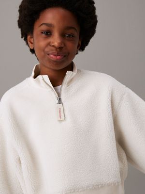 felpa teddy con mezza zip ivory da bambine calvin klein jeans