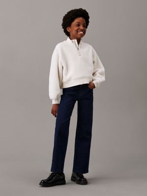 felpa teddy con mezza zip ivory da bambine calvin klein jeans