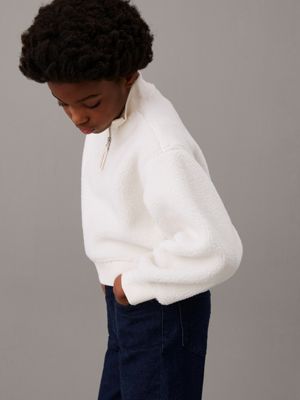 white teddy half zip sweatshirt for girls calvin klein jeans