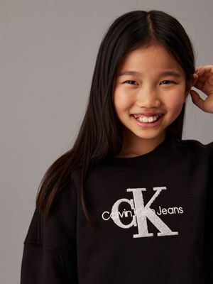 ck black oversized fleece logo sweatshirt for girls calvin klein jeans