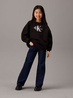 ck black oversized fleece logo sweatshirt for girls calvin klein jeans