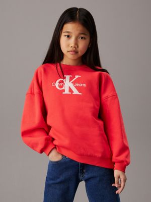 red oversized fleece logo sweatshirt for girls calvin klein jeans