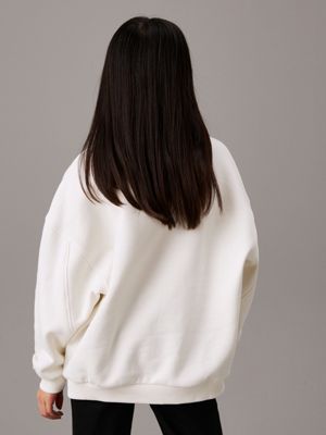 white oversized fleece logo sweatshirt for girls calvin klein jeans