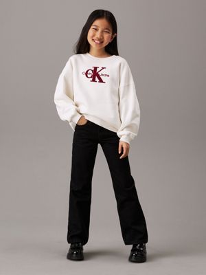 ivory oversized fleece logo sweatshirt for girls calvin klein jeans