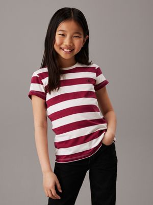 bright white/ rich cherry stripe 2 pack slim t-shirts for girls calvin klein jeans