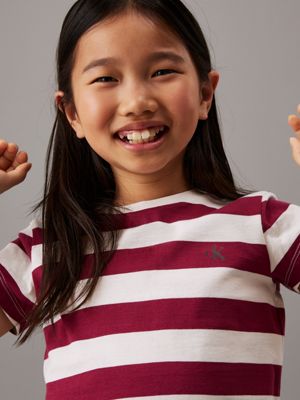 lot de 2 t-shirts slim bright white/ rich cherry stripe pour filles calvin klein jeans