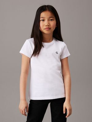 lot de 2 t-shirts slim bright white/ rich cherry stripe pour filles calvin klein jeans