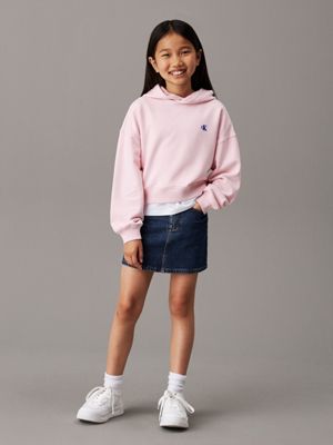felpa con cappuccio e logo dal taglio relaxed chalk pink da bambine calvin klein jeans