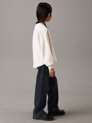 beige sweatshirt met grafisch ontwerp voor meisjes - calvin klein jeans