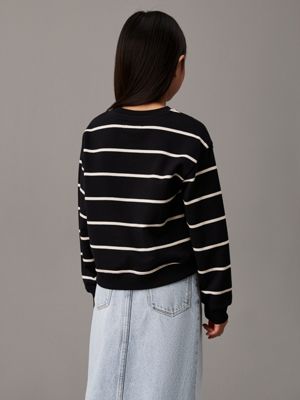 ck black/ turtledove stripe boxy striped sweatshirt for girls calvin klein jeans