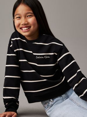 ck black/ turtledove stripe boxy striped sweatshirt for girls calvin klein jeans