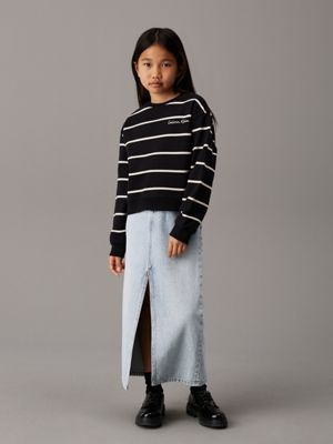 ck black/ turtledove stripe boxy striped sweatshirt for girls calvin klein jeans