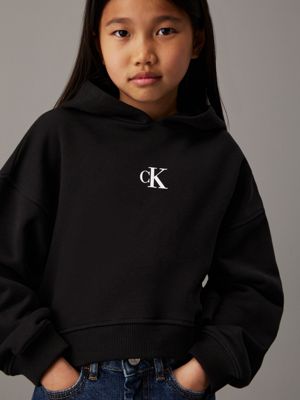 ck black boxy logo hoodie for girls calvin klein jeans