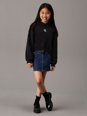 felpa con cappuccio squadrata con logo ck black da bambine calvin klein jeans