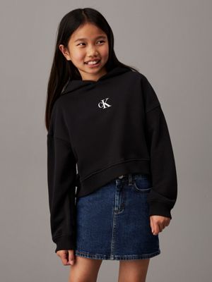 black boxy logo hoodie for girls calvin klein jeans