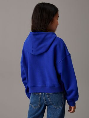 ultra blue boxy logo hoodie for girls calvin klein jeans