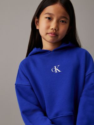 ultra blue boxy logo hoodie for girls calvin klein jeans