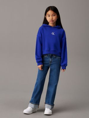 ultra blue boxy logo hoodie for girls calvin klein jeans