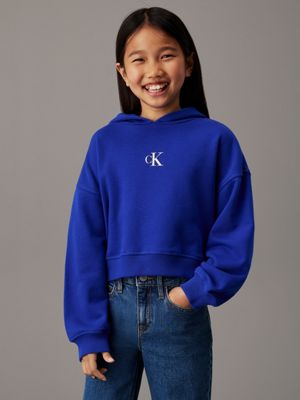 bright blue boxy logo hoodie for girls calvin klein jeans