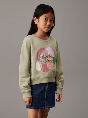 olive green relaxed graphic sweatshirt for girls calvin klein jeans