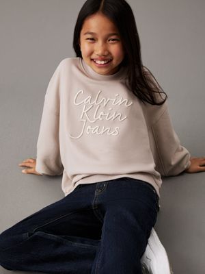 chateau gray relaxed logo sweatshirt for girls calvin klein jeans