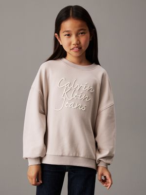 dusty grey relaxed logo sweatshirt for girls calvin klein jeans