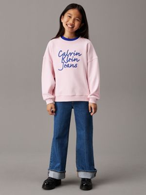 chalk pink relaxed logo sweatshirt for girls calvin klein jeans