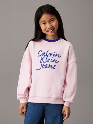 light pink relaxed logo sweatshirt for girls calvin klein jeans