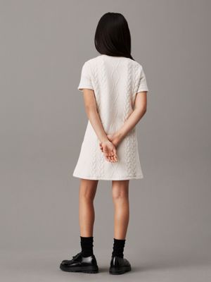 beige uitlopende kabelgebreide jurk voor meisjes - calvin klein jeans