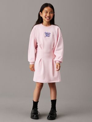 chalk pink pleated logo sweatshirt dress for girls calvin klein jeans