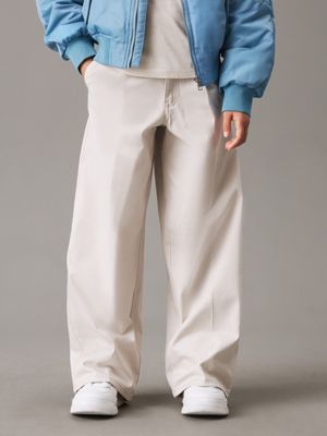 cream high rise wide leg chino trousers for girls calvin klein jeans