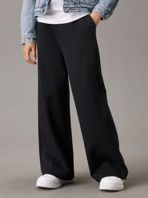 black wide leg milano twill trousers for girls calvin klein jeans