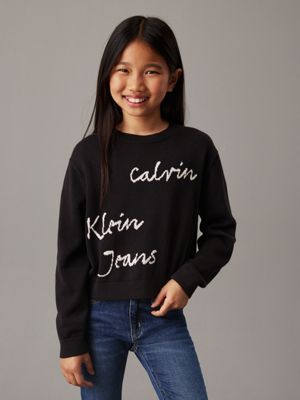 black logo jumper for girls calvin klein jeans