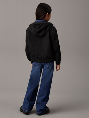 ck black hooded windbreaker for girls calvin klein jeans