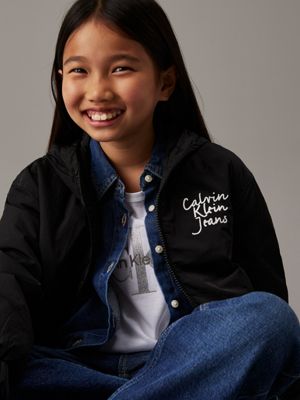 ck black hooded windbreaker for girls calvin klein jeans