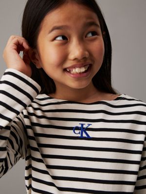 turtledove/ ck black small stripe t-shirt z długim rękawem w paski dla dziewczynki - calvin klein jeans