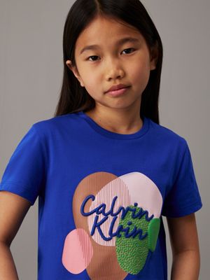 ultra blue relaxed multicolour graphic t-shirt for girls calvin klein jeans