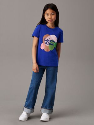 ultra blue relaxed multicolour graphic t-shirt for girls calvin klein jeans