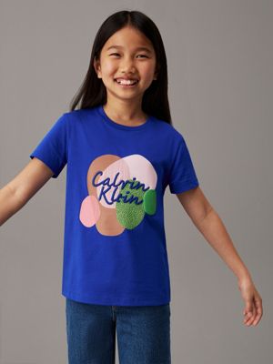 bright blue relaxed multicolour graphic t-shirt for girls calvin klein jeans