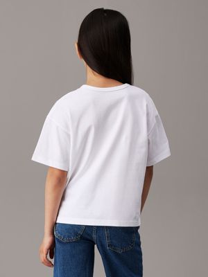 white relaxed t-shirt met logo voor meisjes - calvin klein jeans